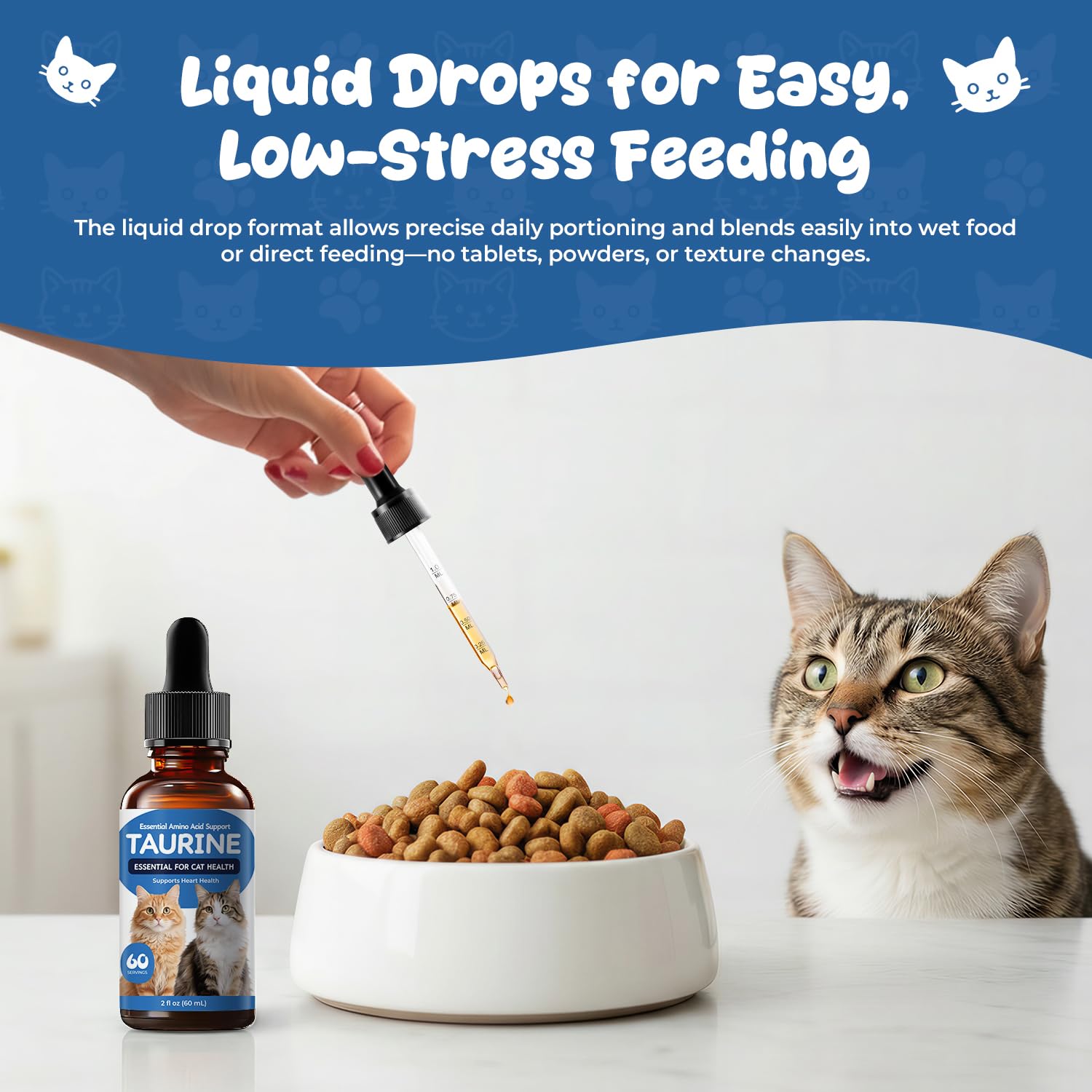 Homibabis taurine liquid drops offer precise dosing for stress-free feeding.