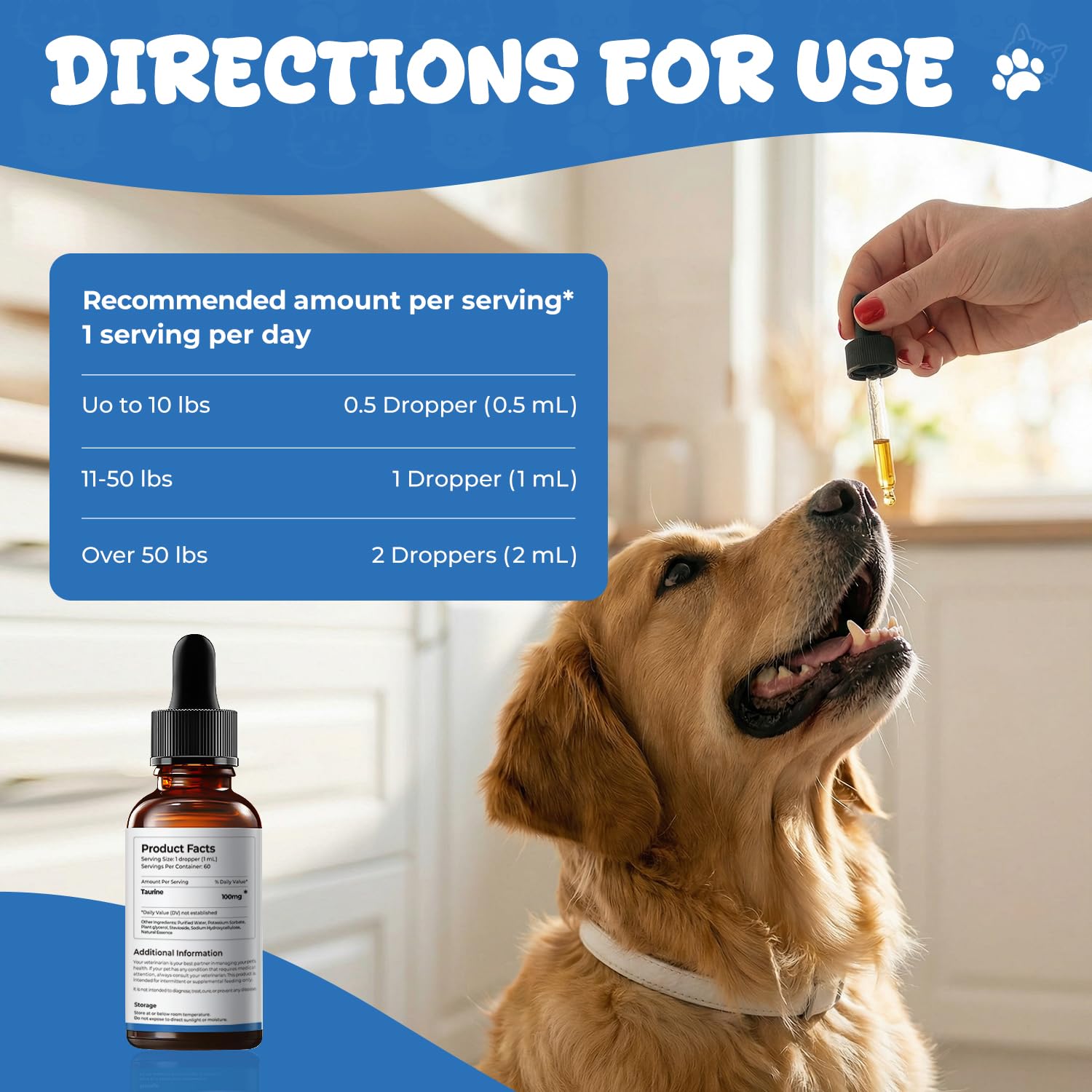 Homibabis Taurine drops packaging close-up highlighting clear usage details.