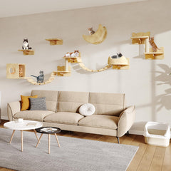 Homiflex 13-in-1 cat wall shelves with plush fabric for vertical space exploration