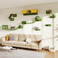 Homiflex 16-in-1 cat wall shelves assembled on a wall to save floor space.