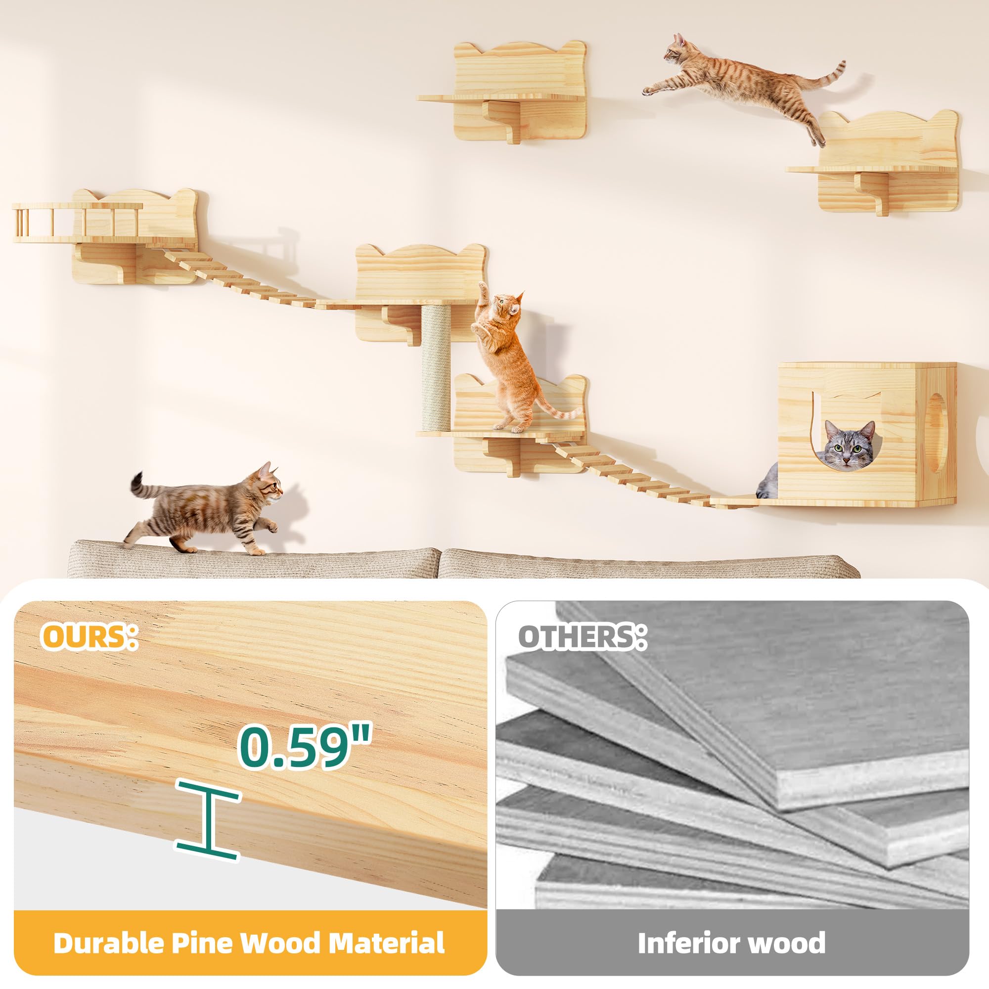 Homiflex cat house perch wood emphasizing a cozy resting spot high on the wall
