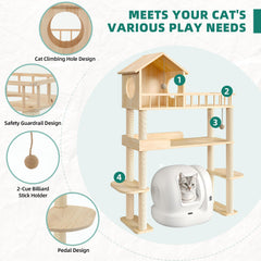 Homiflex top cat house with balcony provides secure perching for calm lounging.