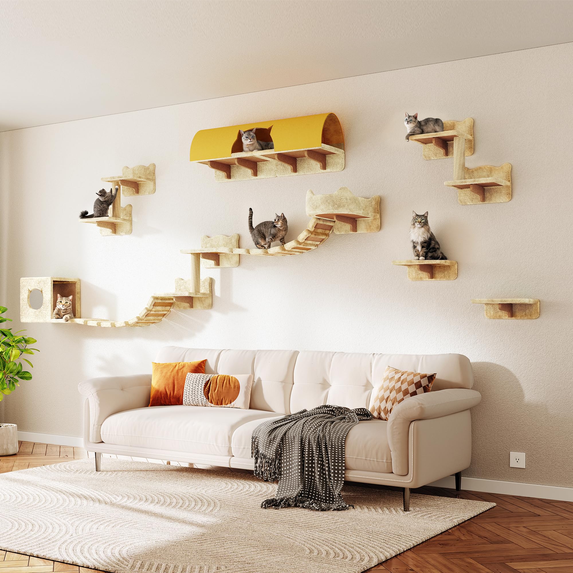 Homiflex beige wall-mounted cat furniture blends with modern interiors.