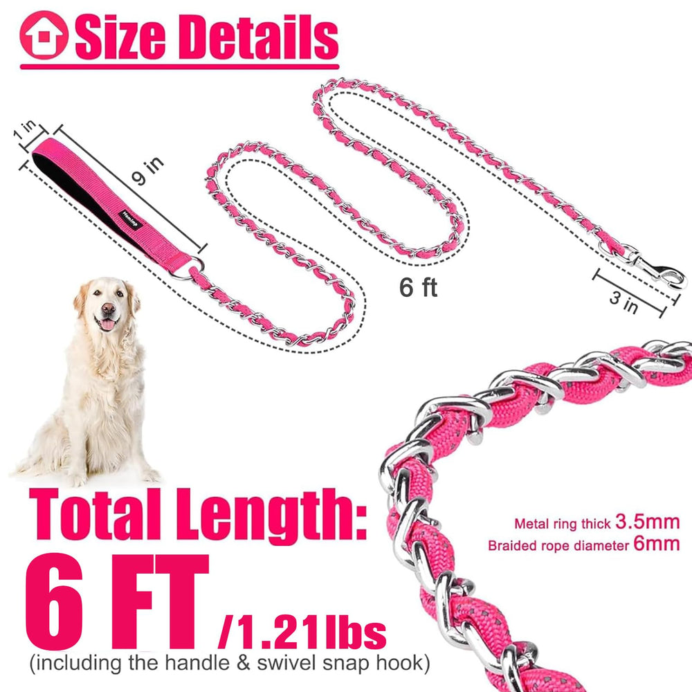 Homimp Chew Proof Dog Leash features a durable metal chain that resists bites.