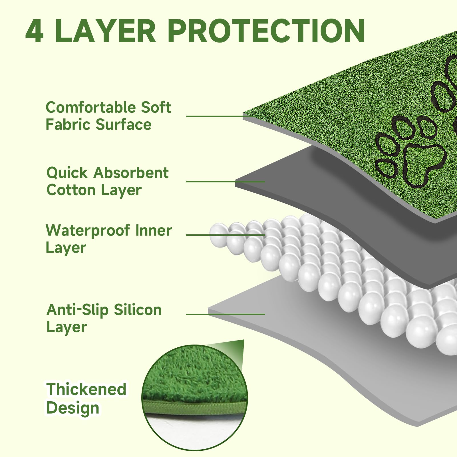 Homimp green-grass-top-surface pad offers a natural feel for puppies at rest.