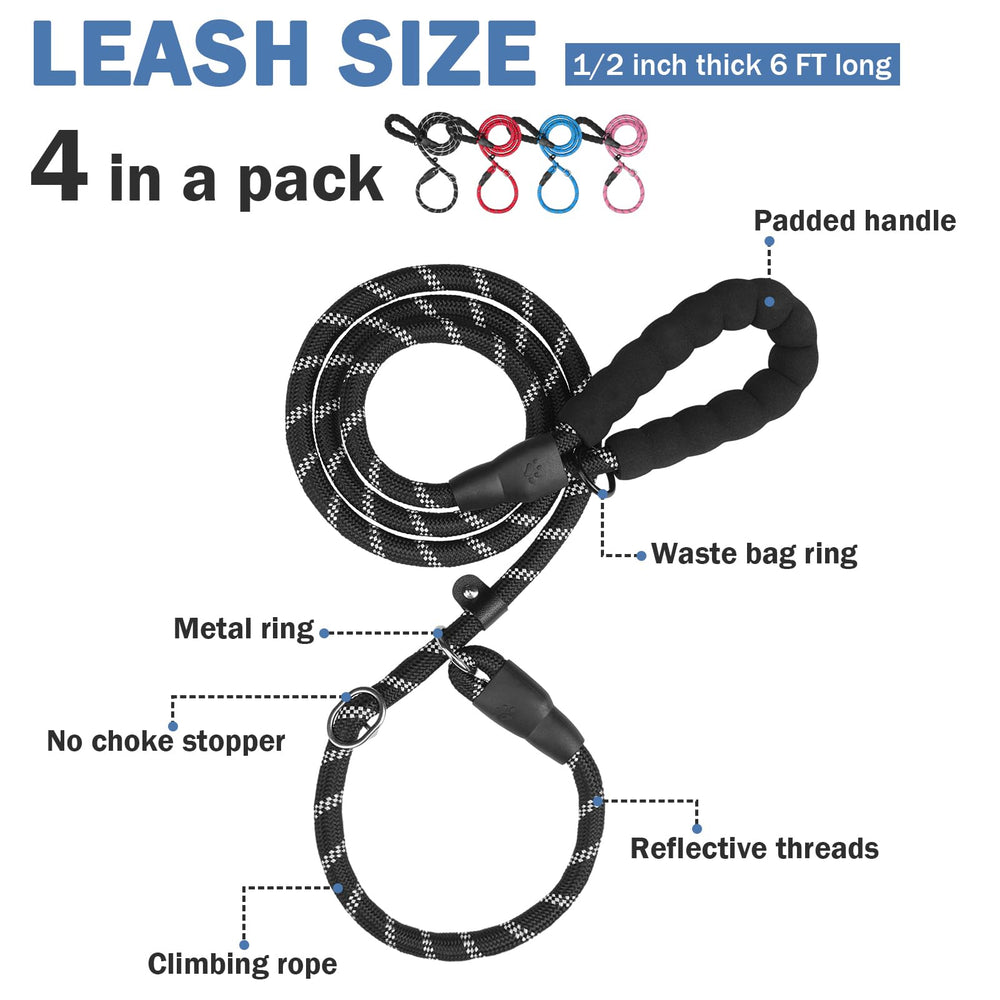 Homimp slip lead color pack shows four colors for matching styles and multiple dogs.