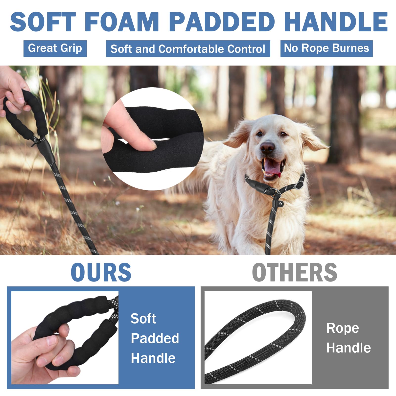 Homimp padded handle close-up highlighting comfortable grip during walks.