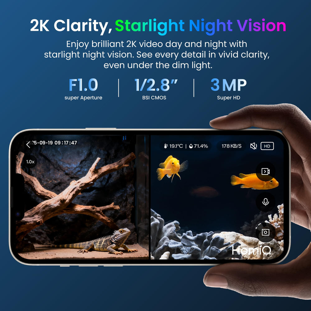 HOMIQ LIFE color night vision reveals true colors after dark for lively observations.