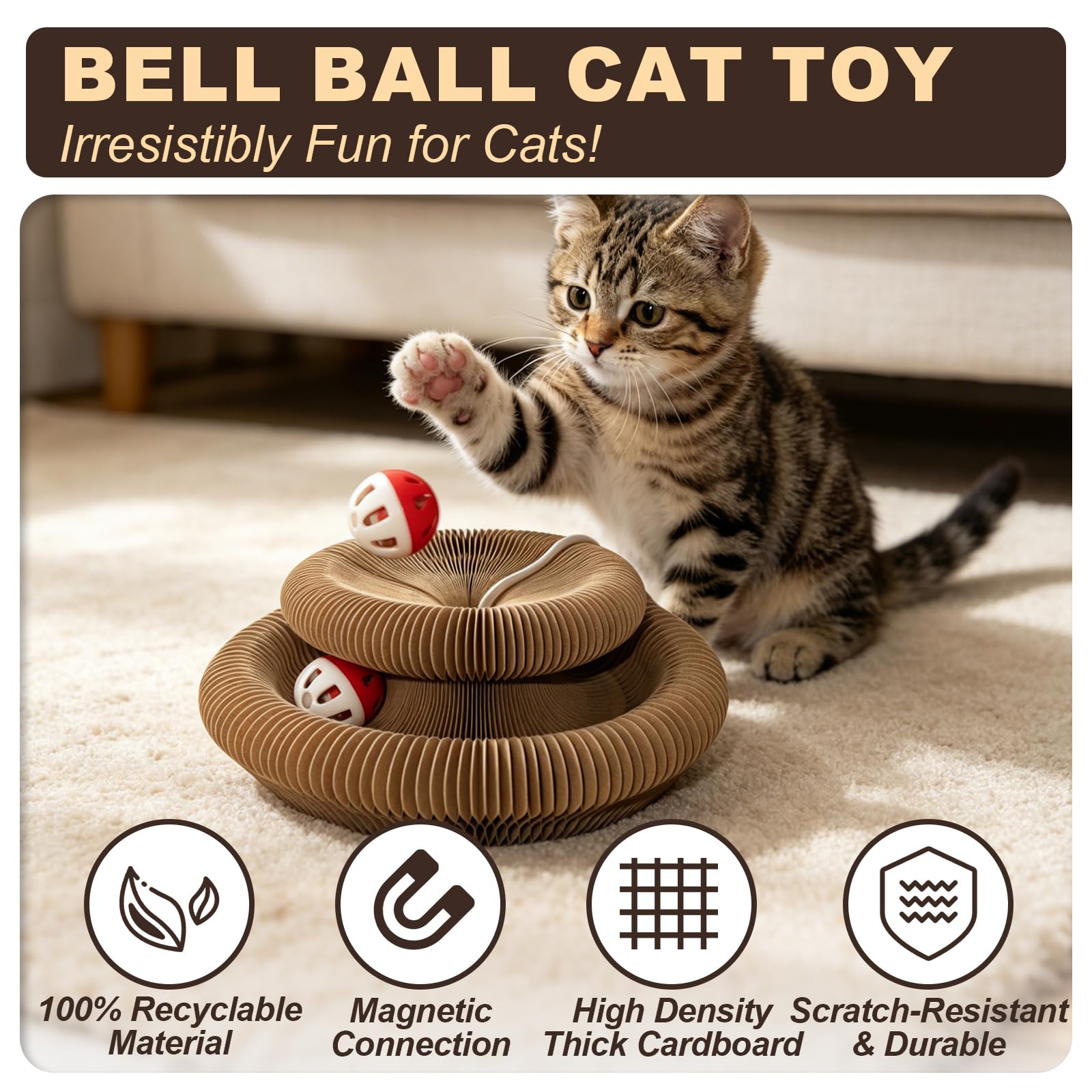 Homlume scratcher with bell balls encourages chasing and engagement