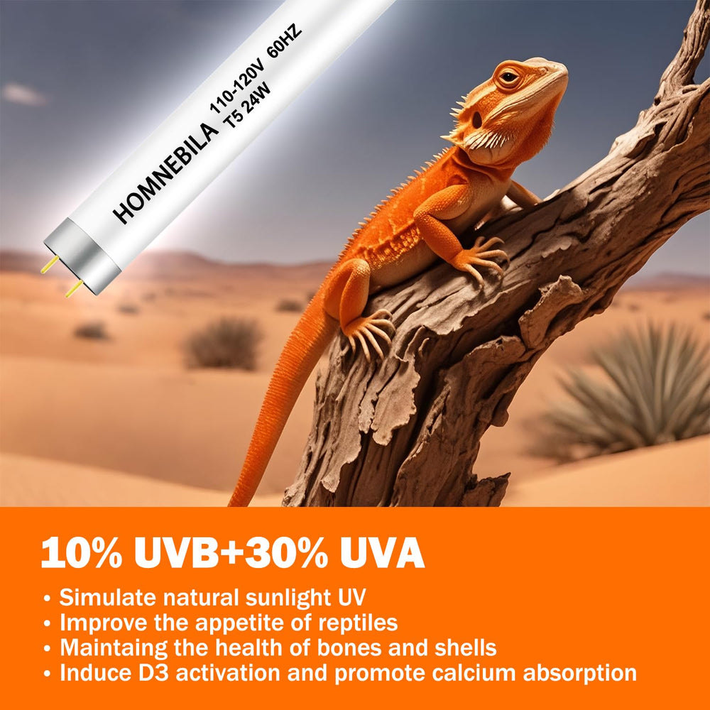 Homnebila T5 UVB 10.0 bulb 13k-hour lifespan ensures consistent output.