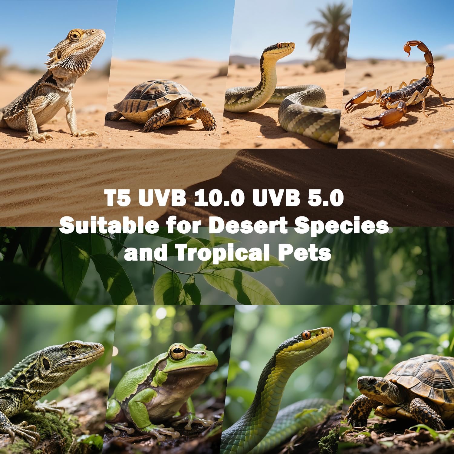 Homnebila T5 UVB 10.0 bulb broad reptile compatibility across species.