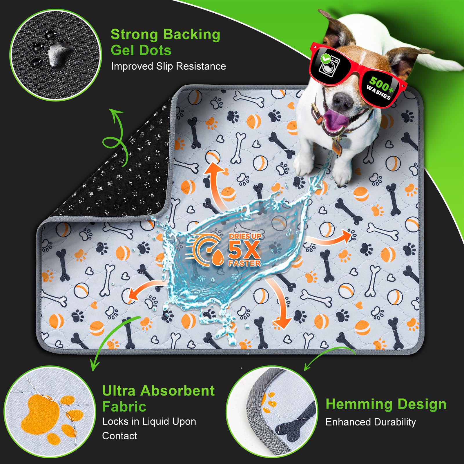Anti-slip paw-design base keeps the pad securely in place on floors.