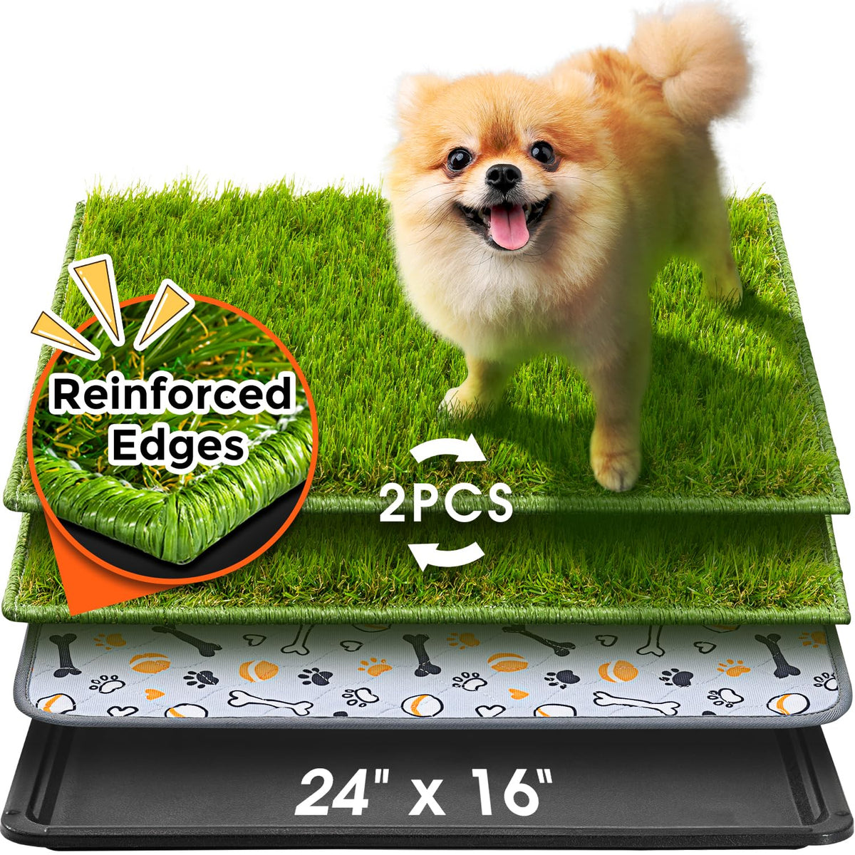 Hompet dog grass pad large 24x16 provides a roomy potty area for dogs.