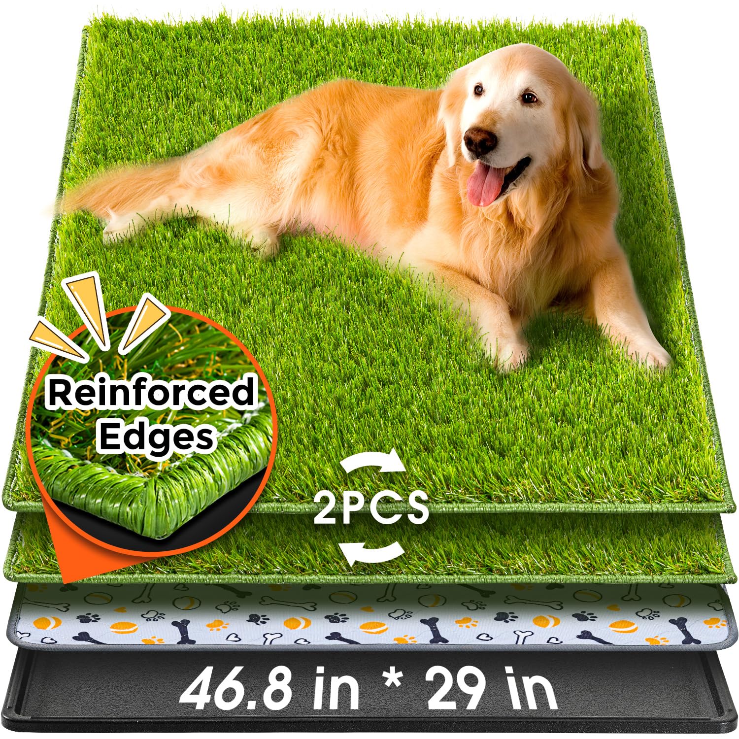 Hompet dog grass pad with tray, top view showing large indoor potty surface