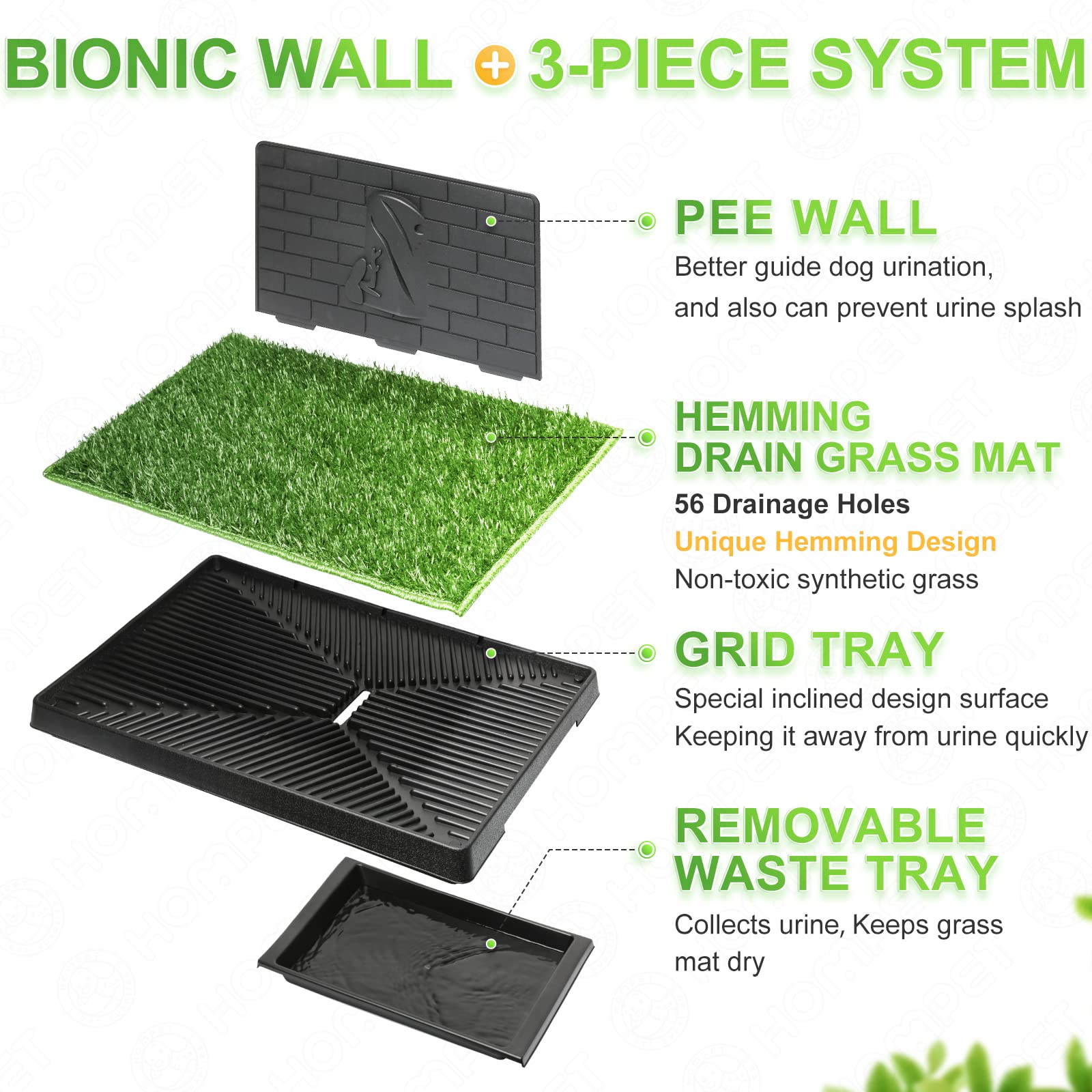 Hompet dog grass pad drainage holes enable easy waste drainage and cleanup
