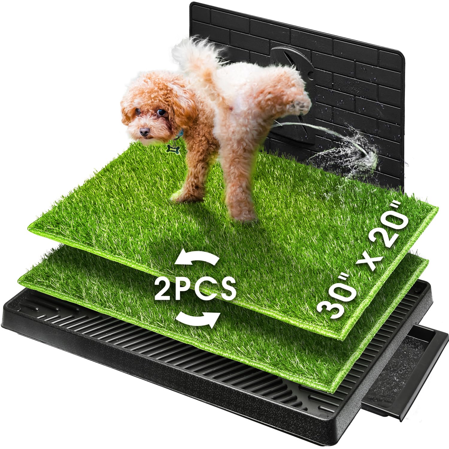 Hompet dog grass pad with tray showing a convenient indoor potty option.