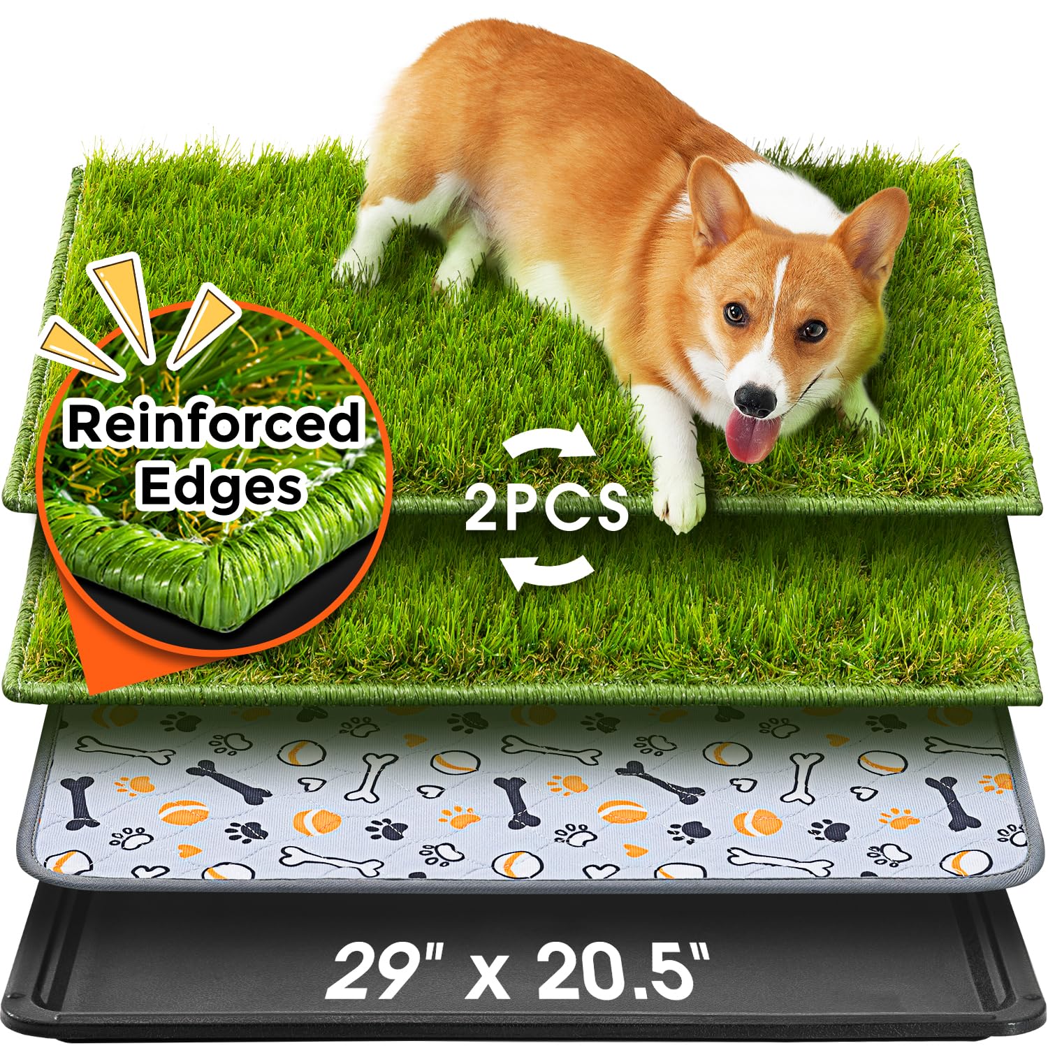 Hompet dog grass pad with tray - top view showing ready-to-use potty setup.