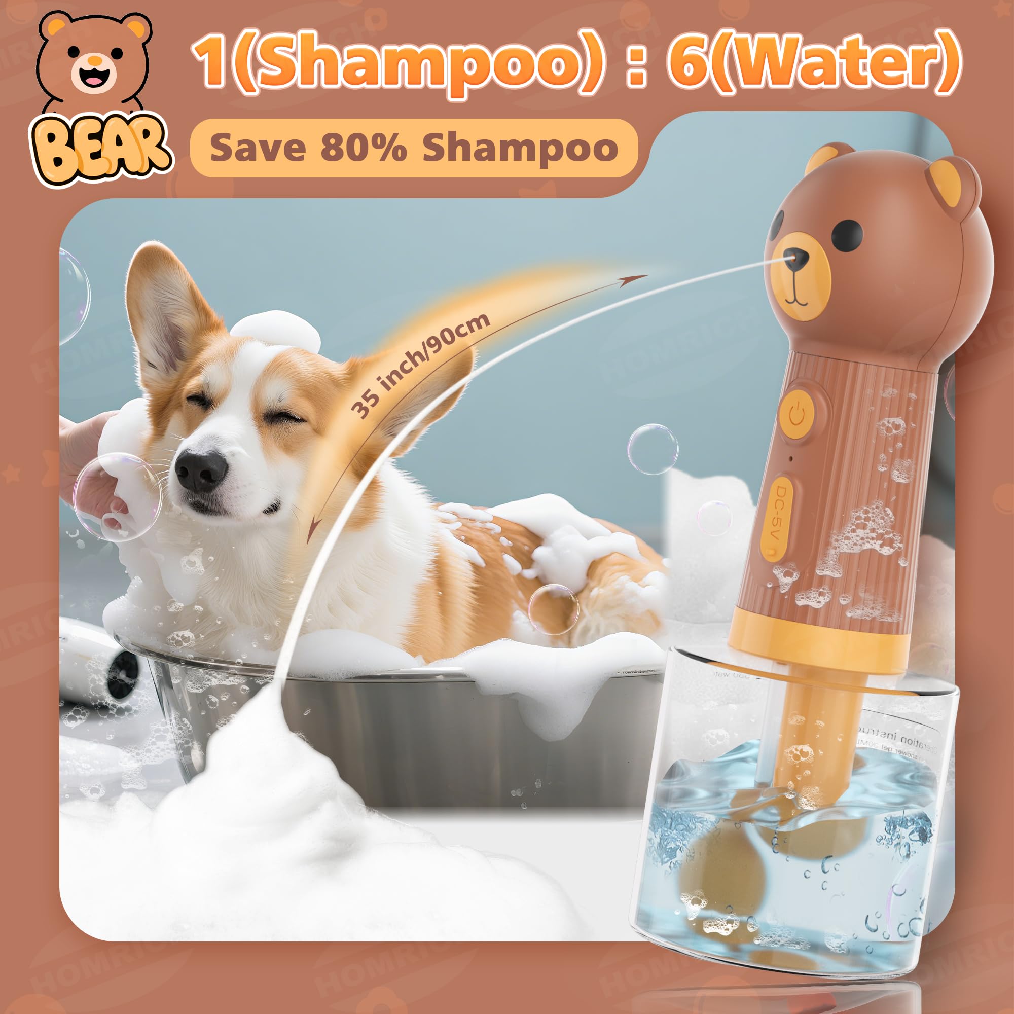 Homrich electric dog shampoo sprayer front view for quick, even foam during baths