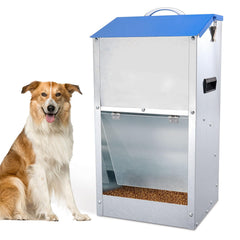Homsky automatic dog feeder outdoors with 25lb capacity for large breeds.