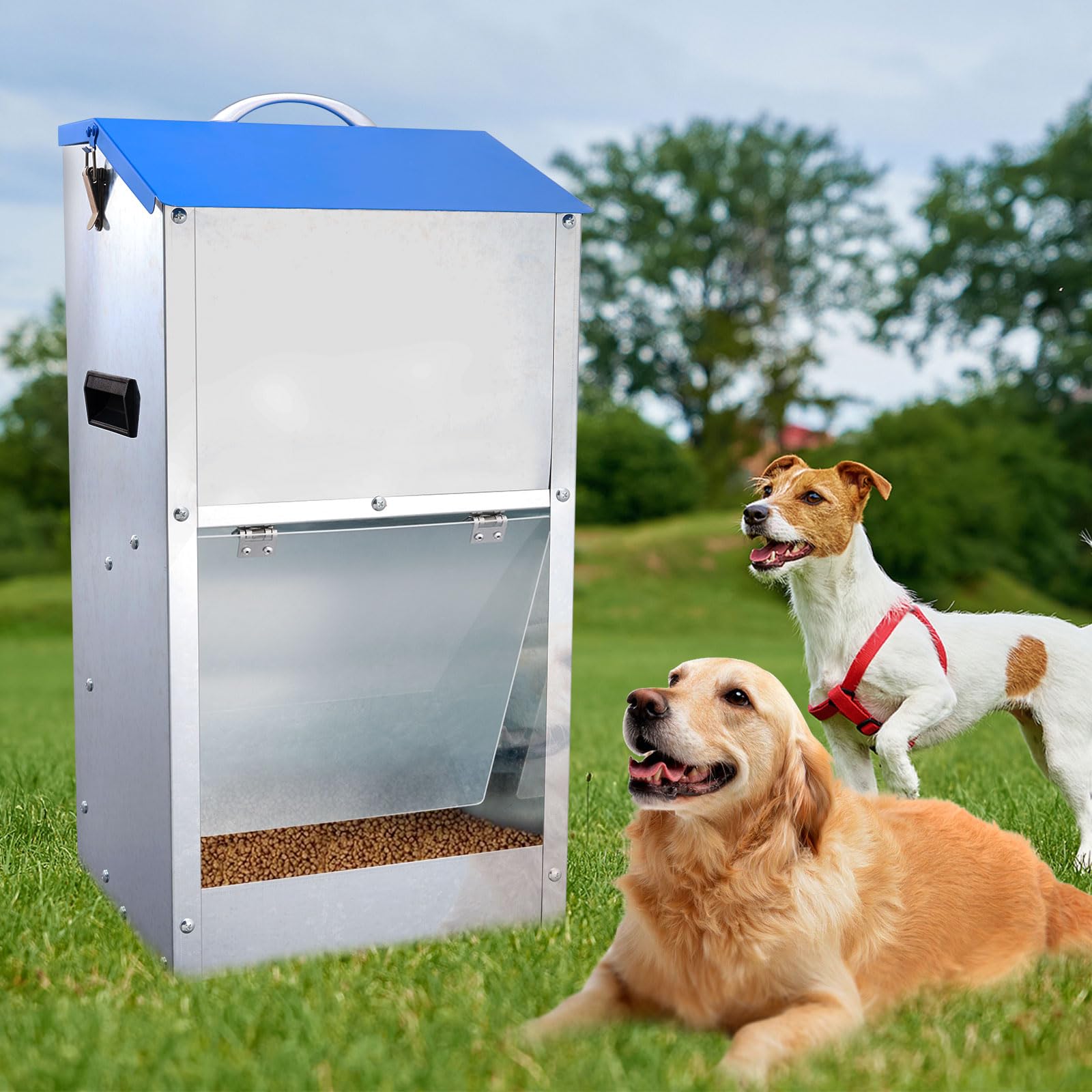 Homsky 25-pound capacity feeds multiple dogs between fills.