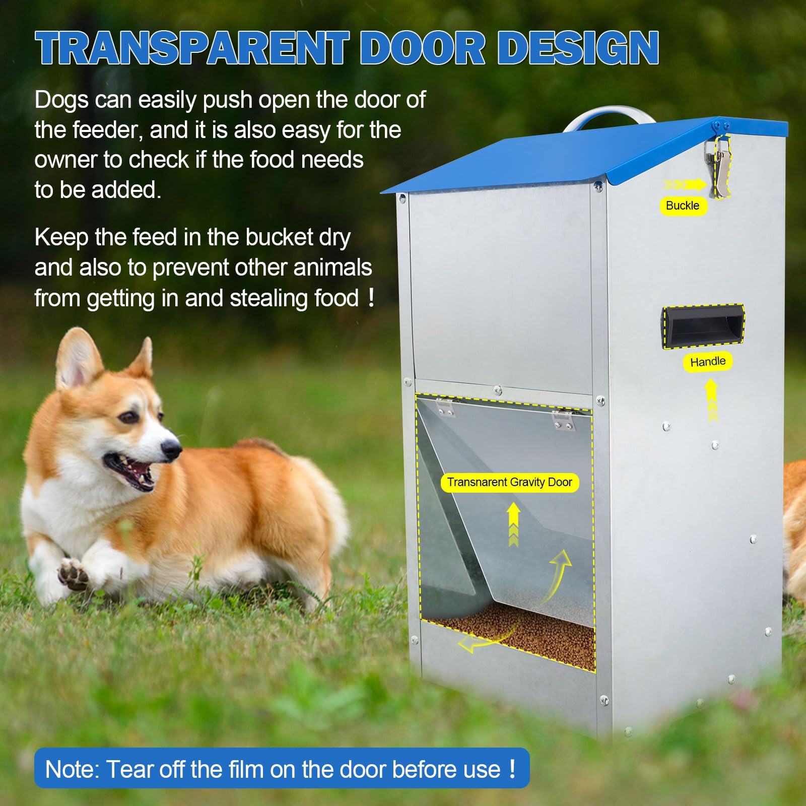 Homsky transparent door shows food level for timely refills.