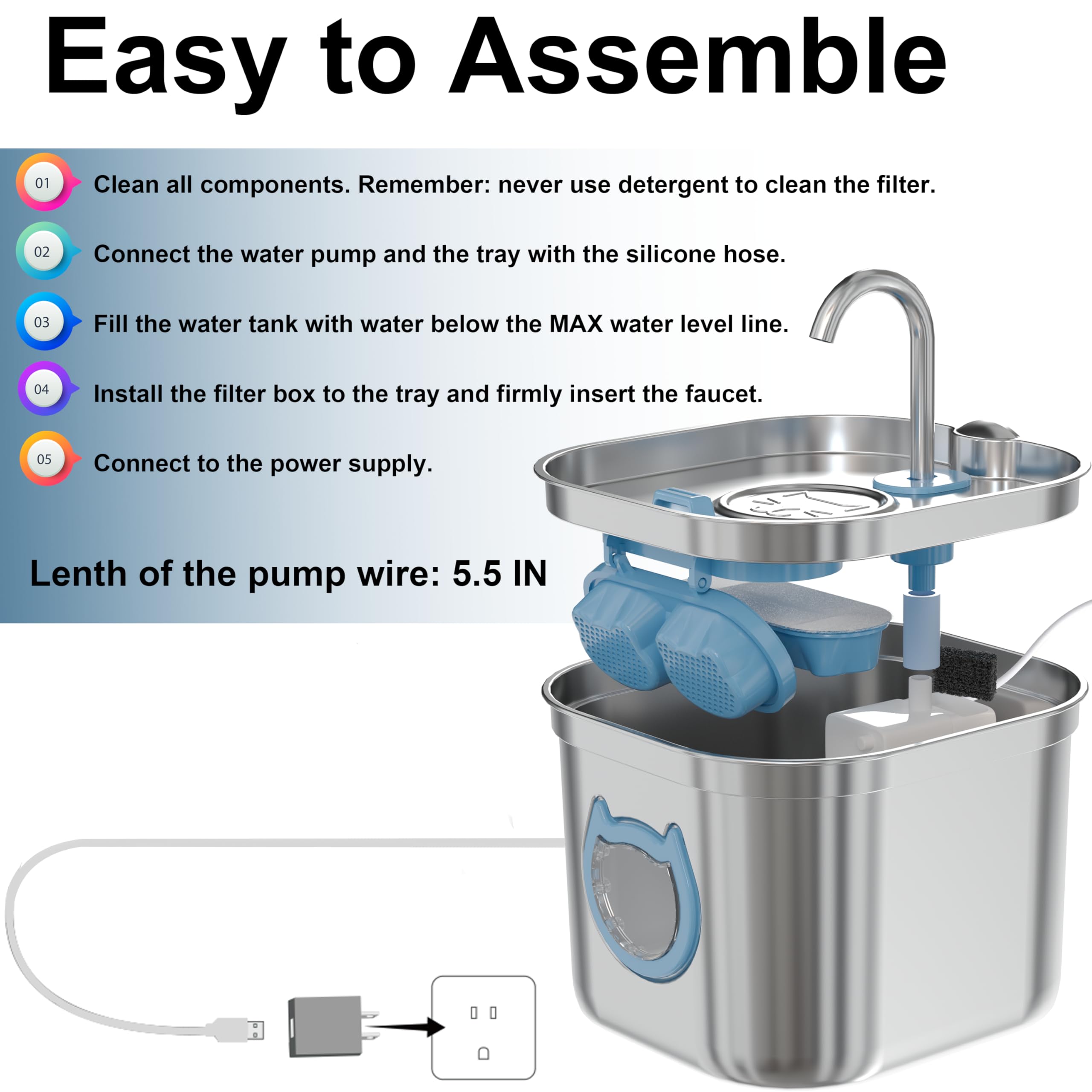 Homtyler three-stage filtration system keeps water fresher for pets