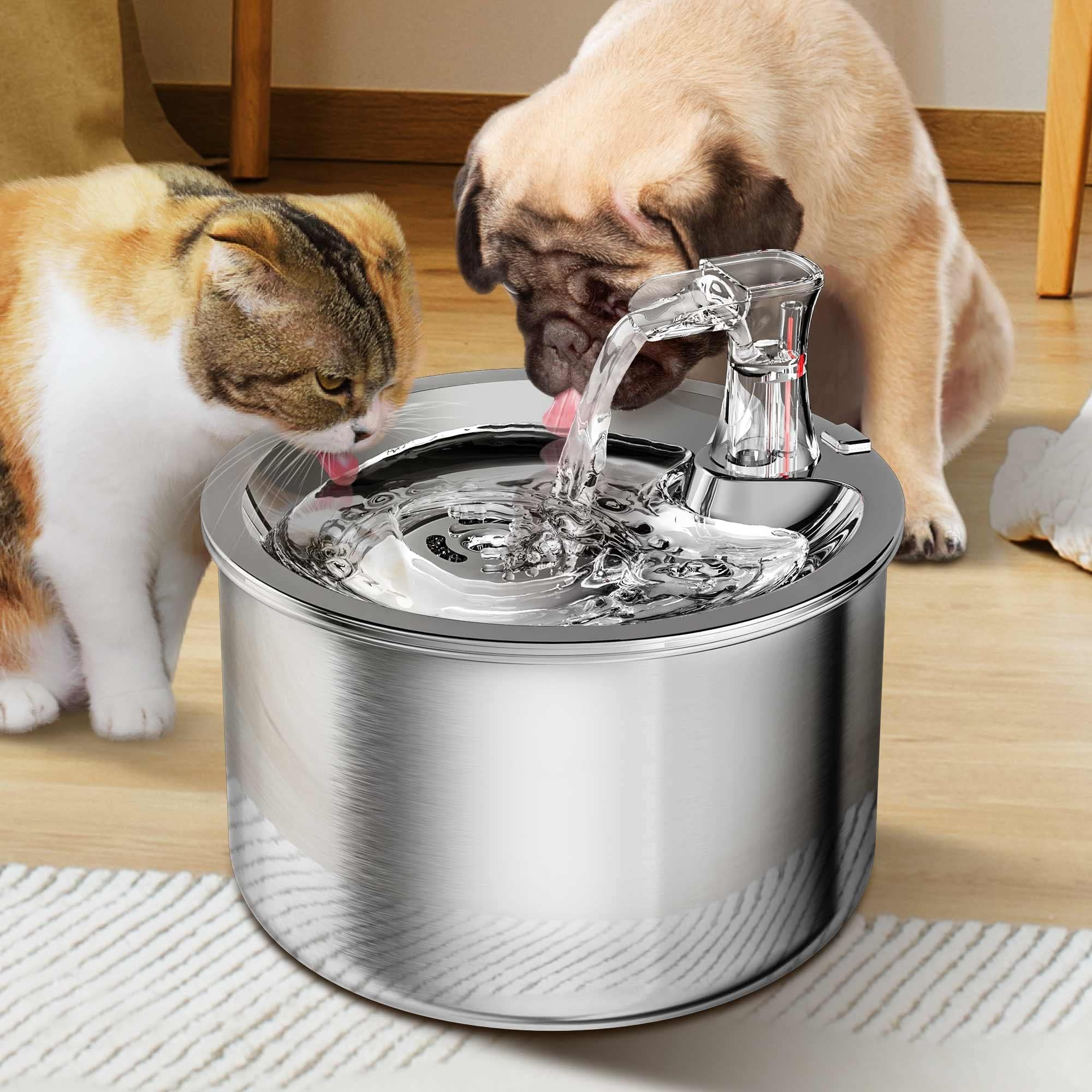 Homtyler cat water fountain inside view reveals stainless steel interior for easy cleaning.