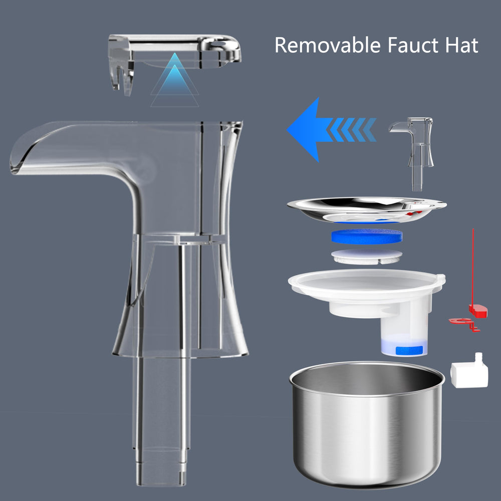 Homtyler stainless steel tray keeps the fountain tidy and easy to wipe.