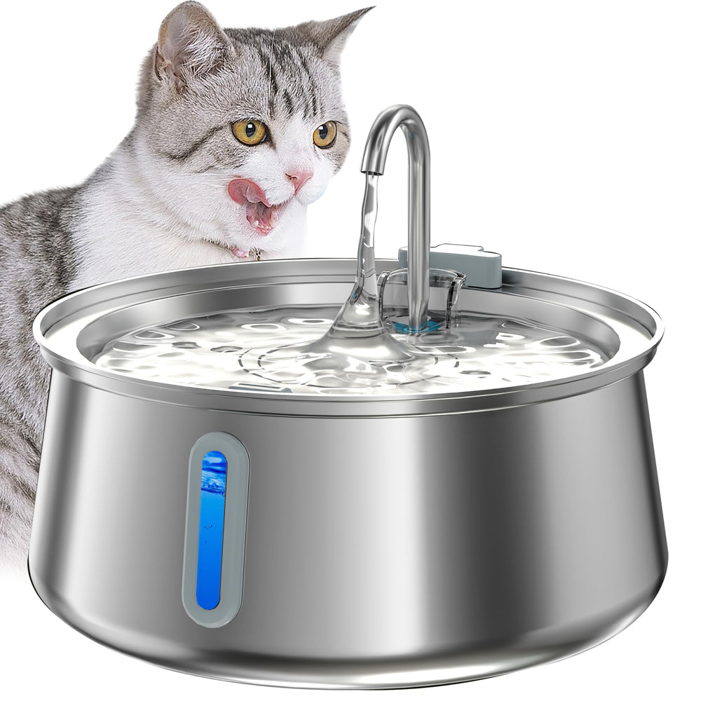 Homtyler stainless steel cat water fountain front view shows durable design for daily use