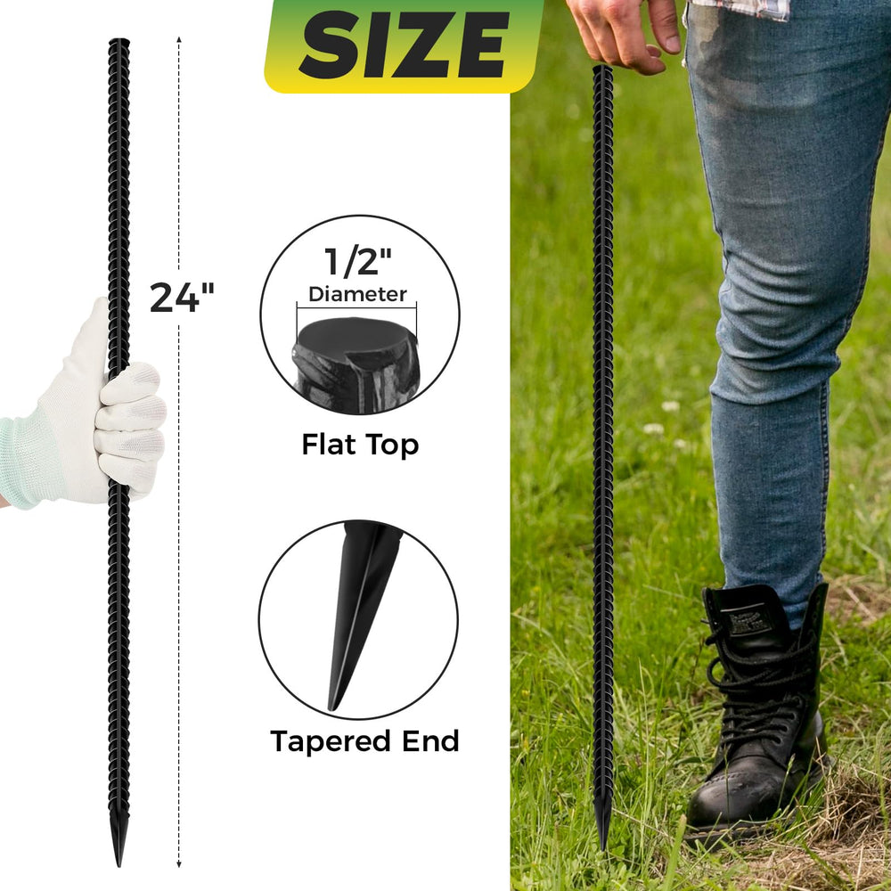 Homwin black-coated rebar stake bundle illustrating rust resistance.