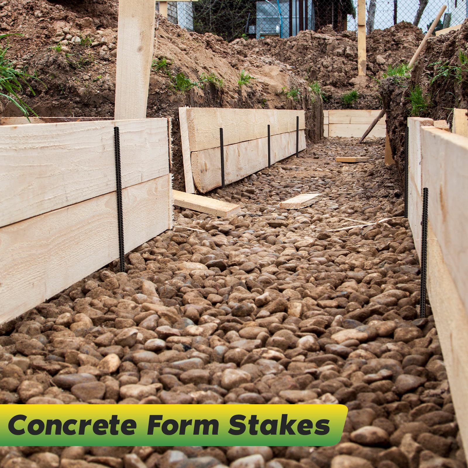 Homwin hammer-driveable stake being installed into soil.