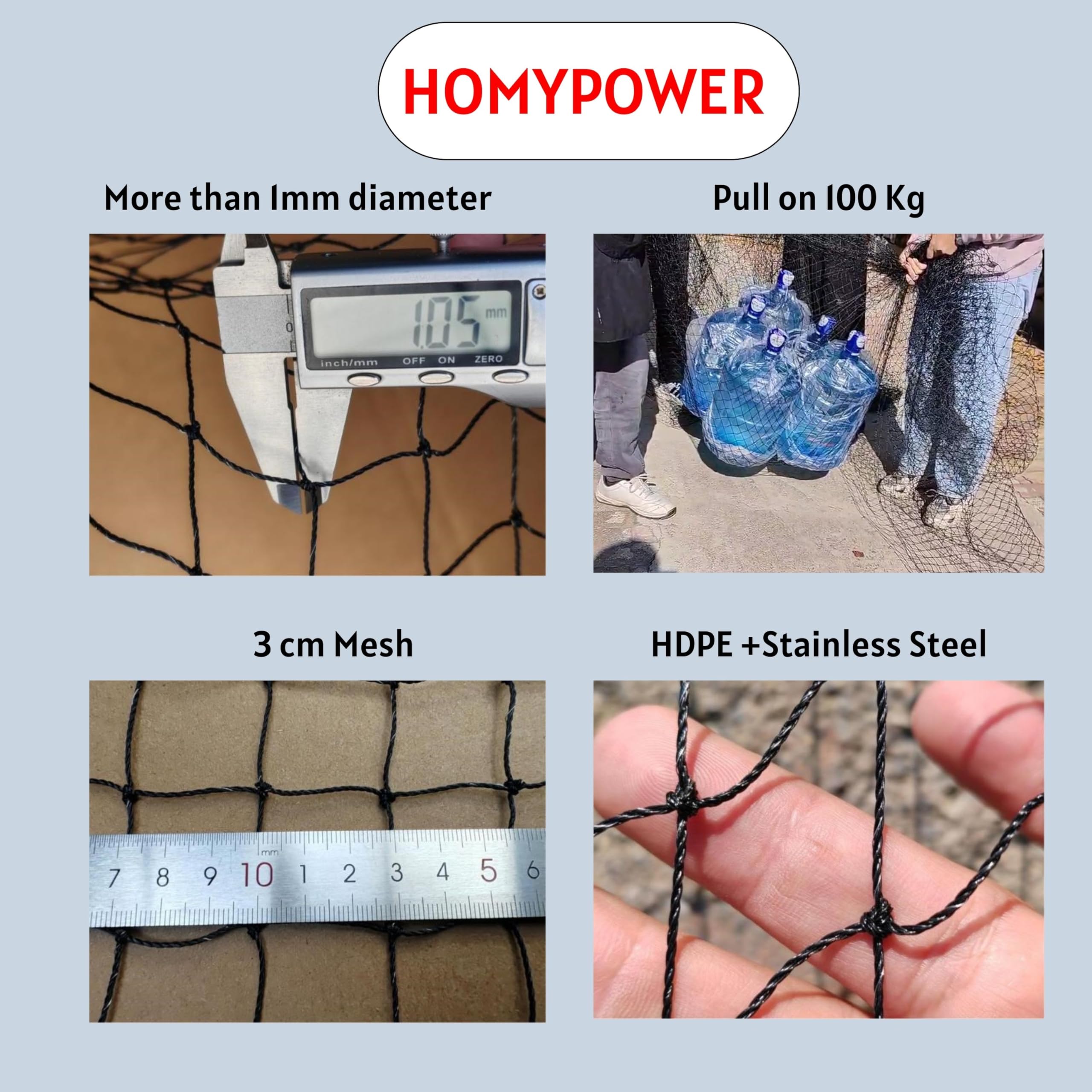 HOMYPOWER cat netting 3x3 cm mesh allows ventilation and visibility