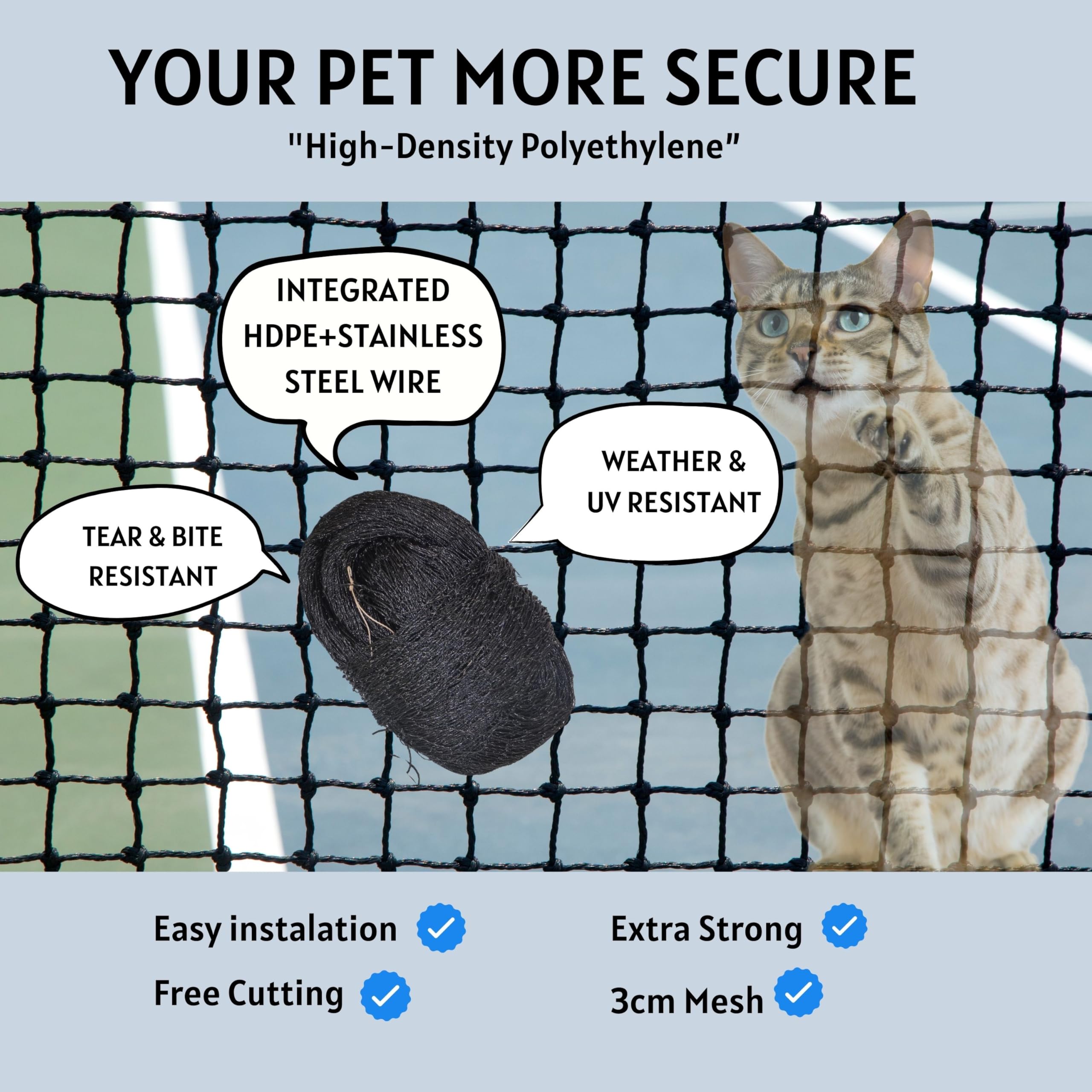 HOMYPOWER cat netting UV weather-resistant for year-round balcony safety