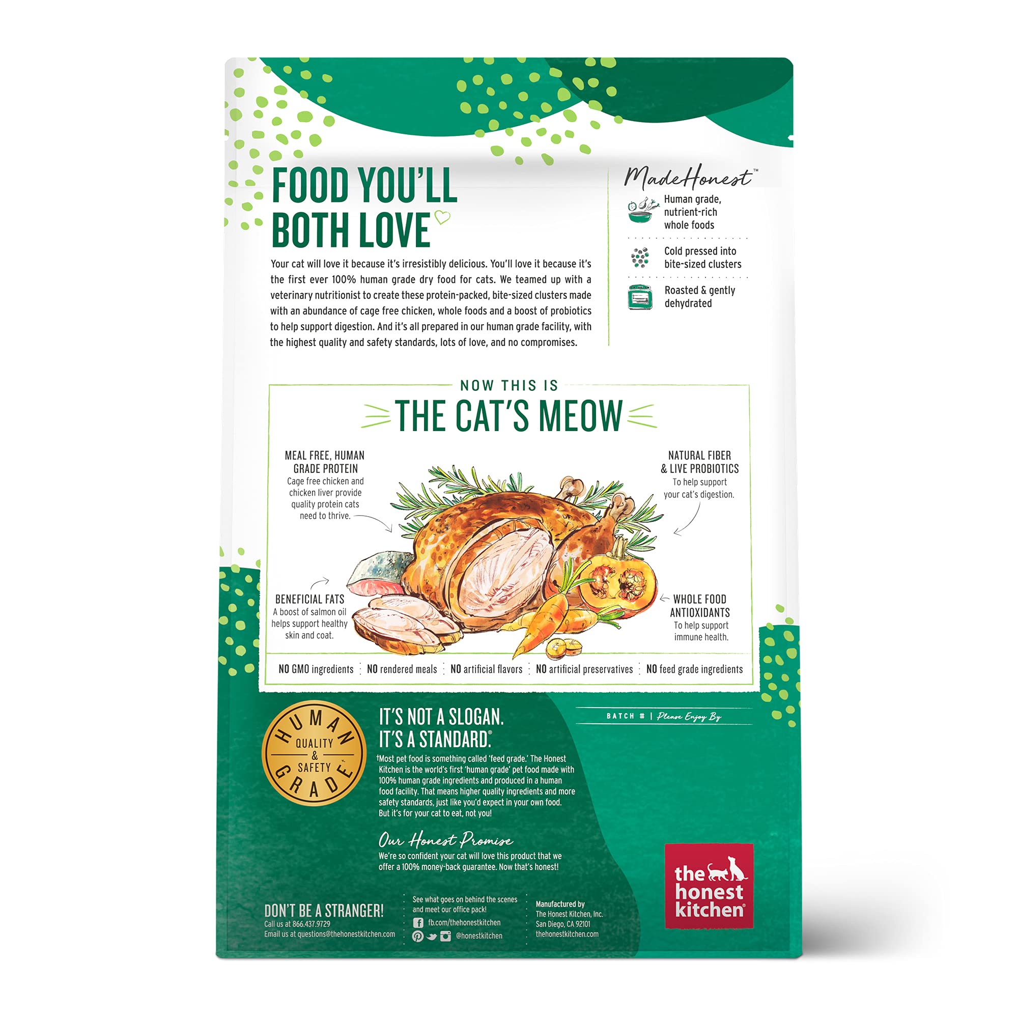 The Honest Kitchen chicken protein bites close-up emphasizes high-quality protein for cats.