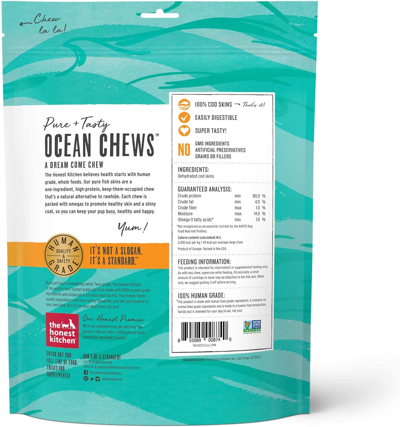 Honest Kitchen Crispy Cod Skins close-up reveals crunchy texture.