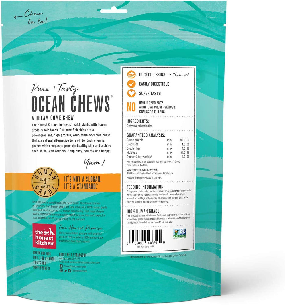 Honest Kitchen Crispy Cod Skins close-up reveals crunchy texture.