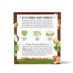 Honest Kitchen One Pot Stew chicken ingredients image shows sweet potato and spinach.