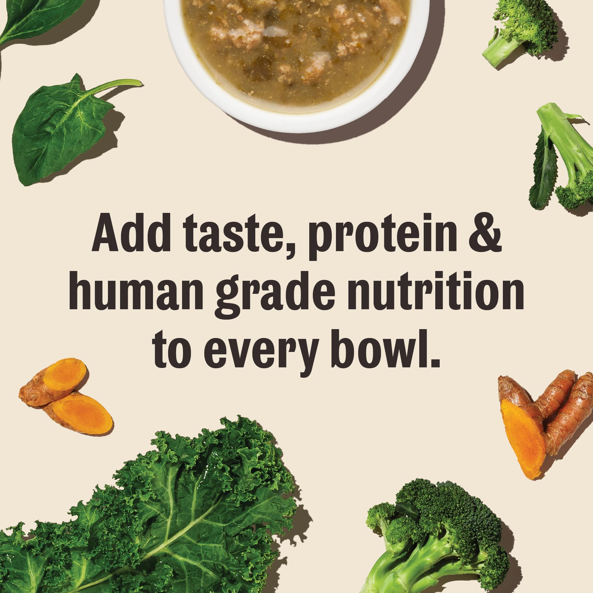 Pour Over atop dry kibble with The Honest Kitchen, enhancing flavor and moisture.