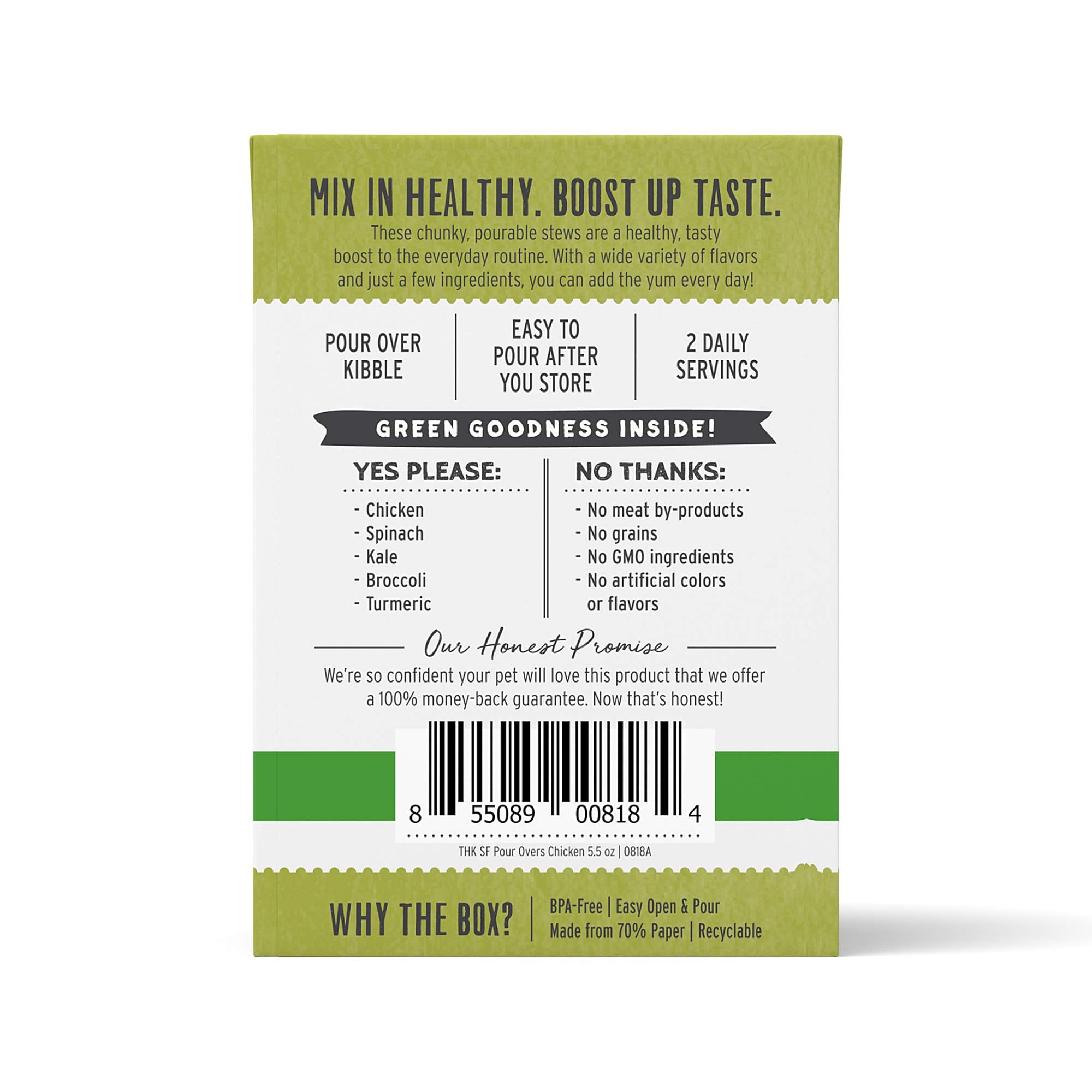 Serving bowl shows The Honest Kitchen Pour Overs chicken stew as a tasty meal topper.