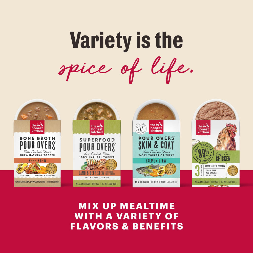 The Honest Kitchen Pumpkin Pour Overs Turkey Stew features USA-made, human-grade ingredients.