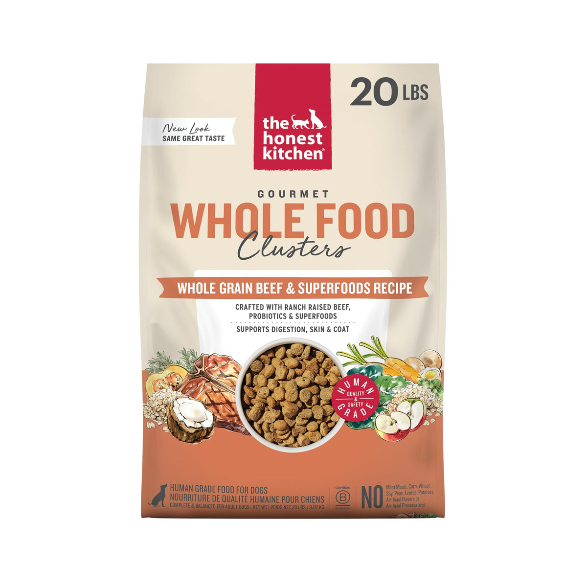 The Honest Kitchen beef-oats clusters in a bowl showing balanced nutrition