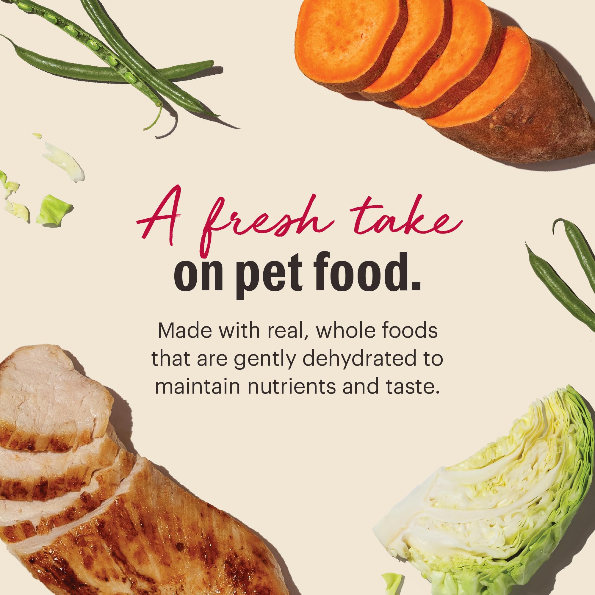 No preservatives, by-products, fillers, GMO ingredients in Wholemade chicken dog food