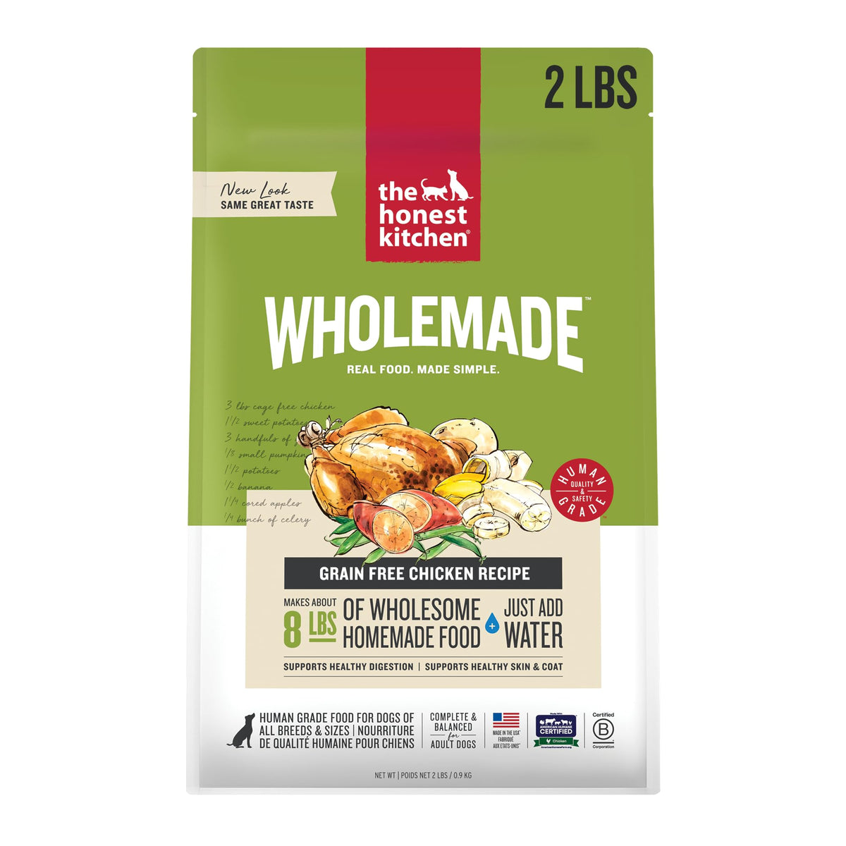 The Honest Kitchen Wholemade packaging shows a convenient 2 lb box for easy meals.
