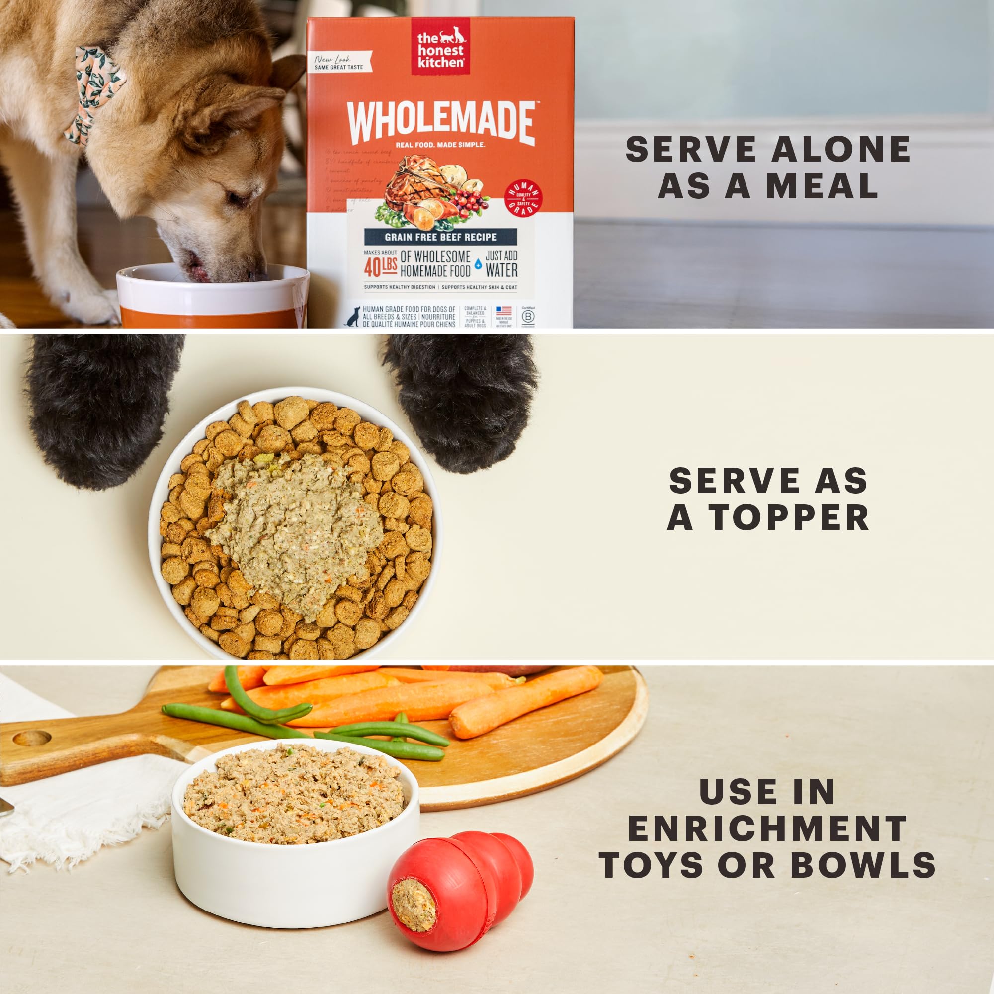 The Honest Kitchen Wholemade rehydrated meal served in a dog bowl for fresh nourishment