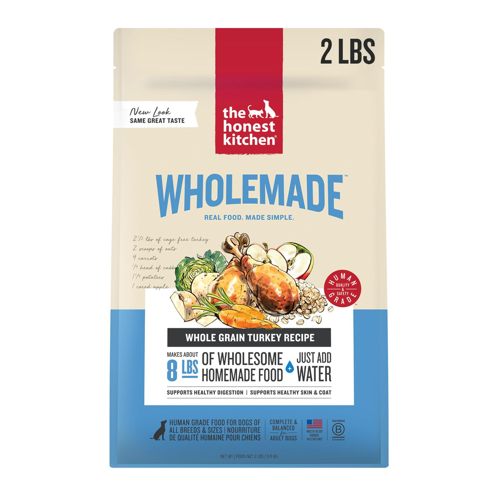 The Honest Kitchen Wholemade turkey dehydrated dog food in box for convenient, complete meals