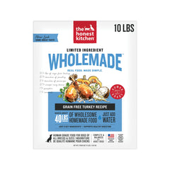 The Honest Kitchen Wholemade Turkey bag highlights limited ingredients for sensitive stomachs.