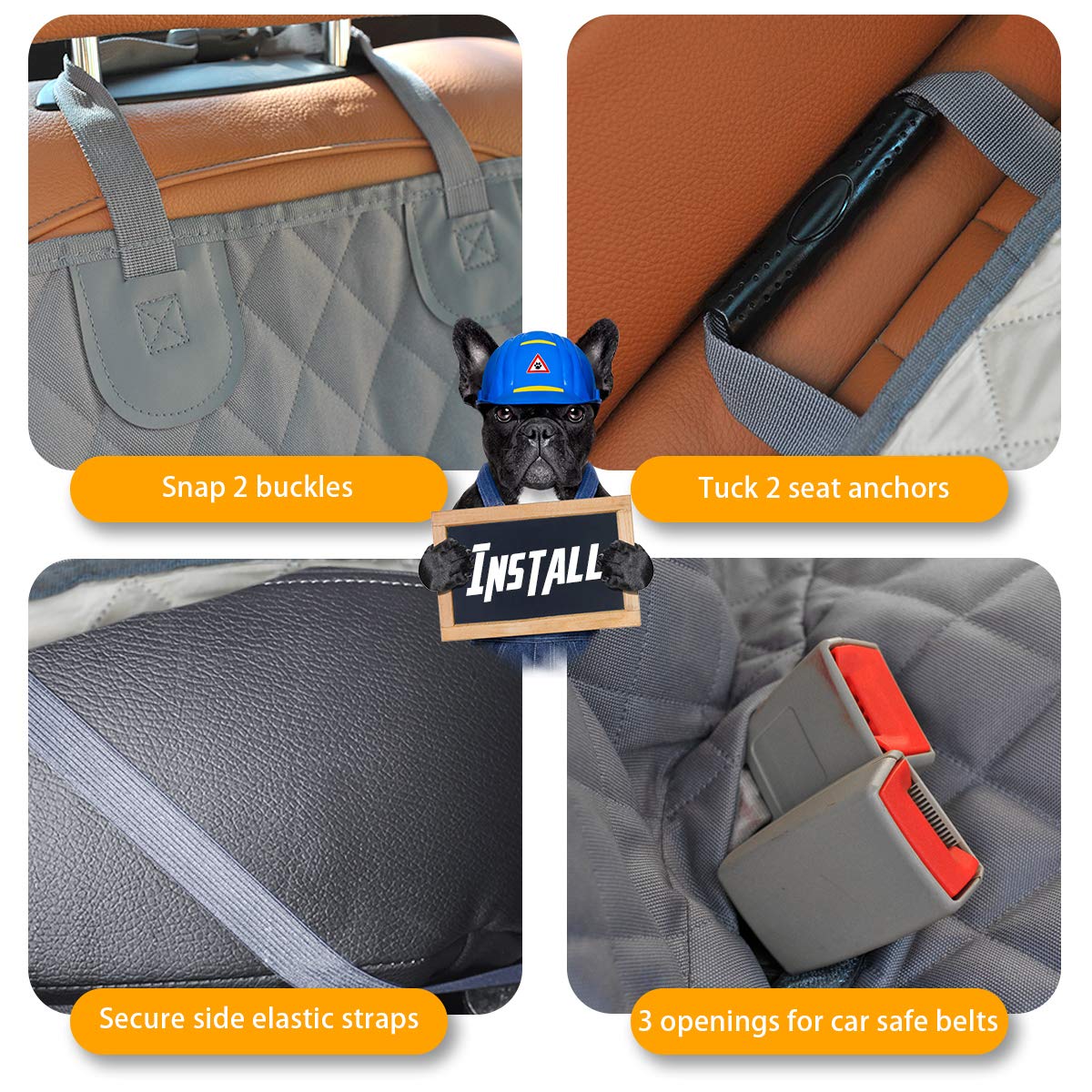 Honest Outfitters nonslip backseat cover with anchors minimizes shifting.