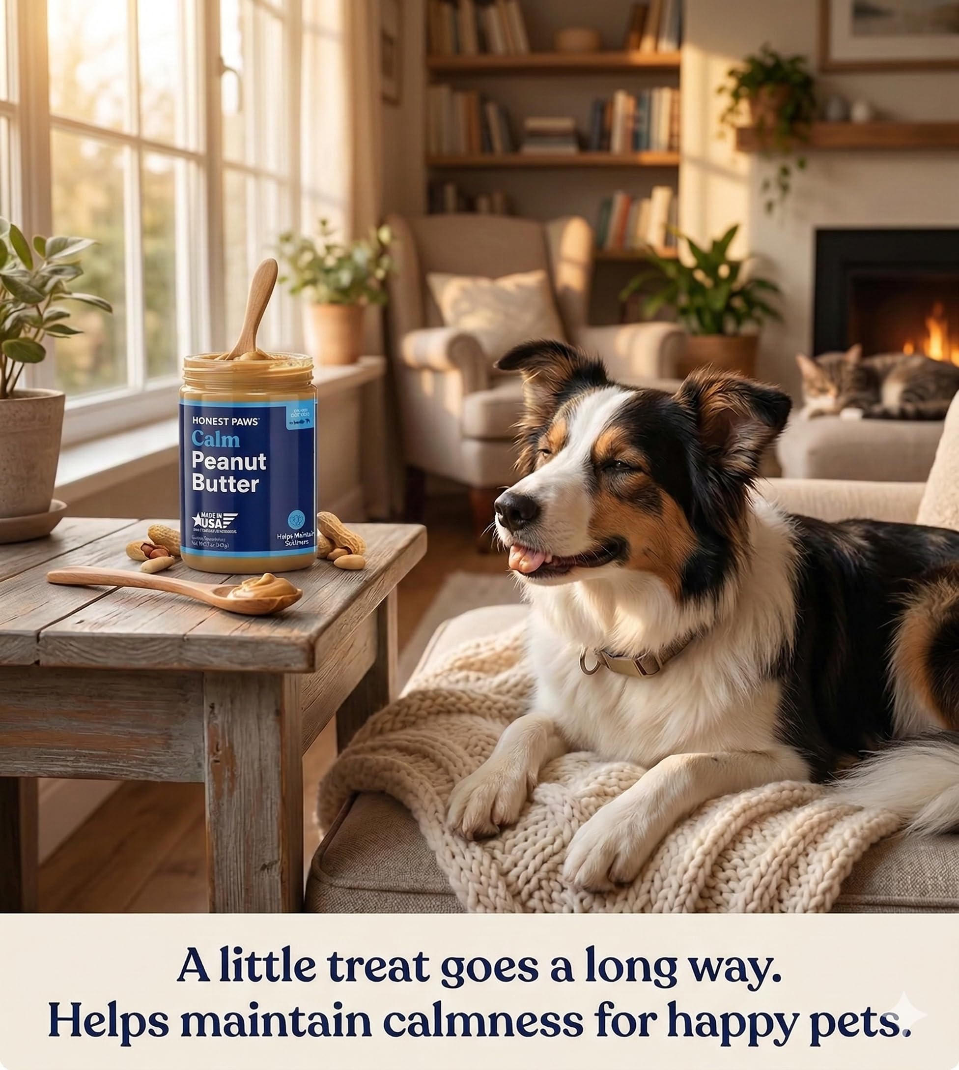 Honest Paws Calming Peanut Butter for car rides and vet visits.