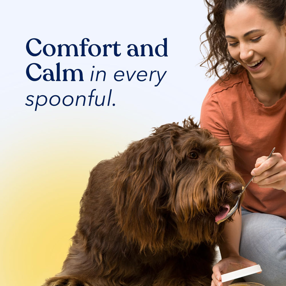 Honest Paws Calming Peanut Butter served on toy, supports easy daily dosing.