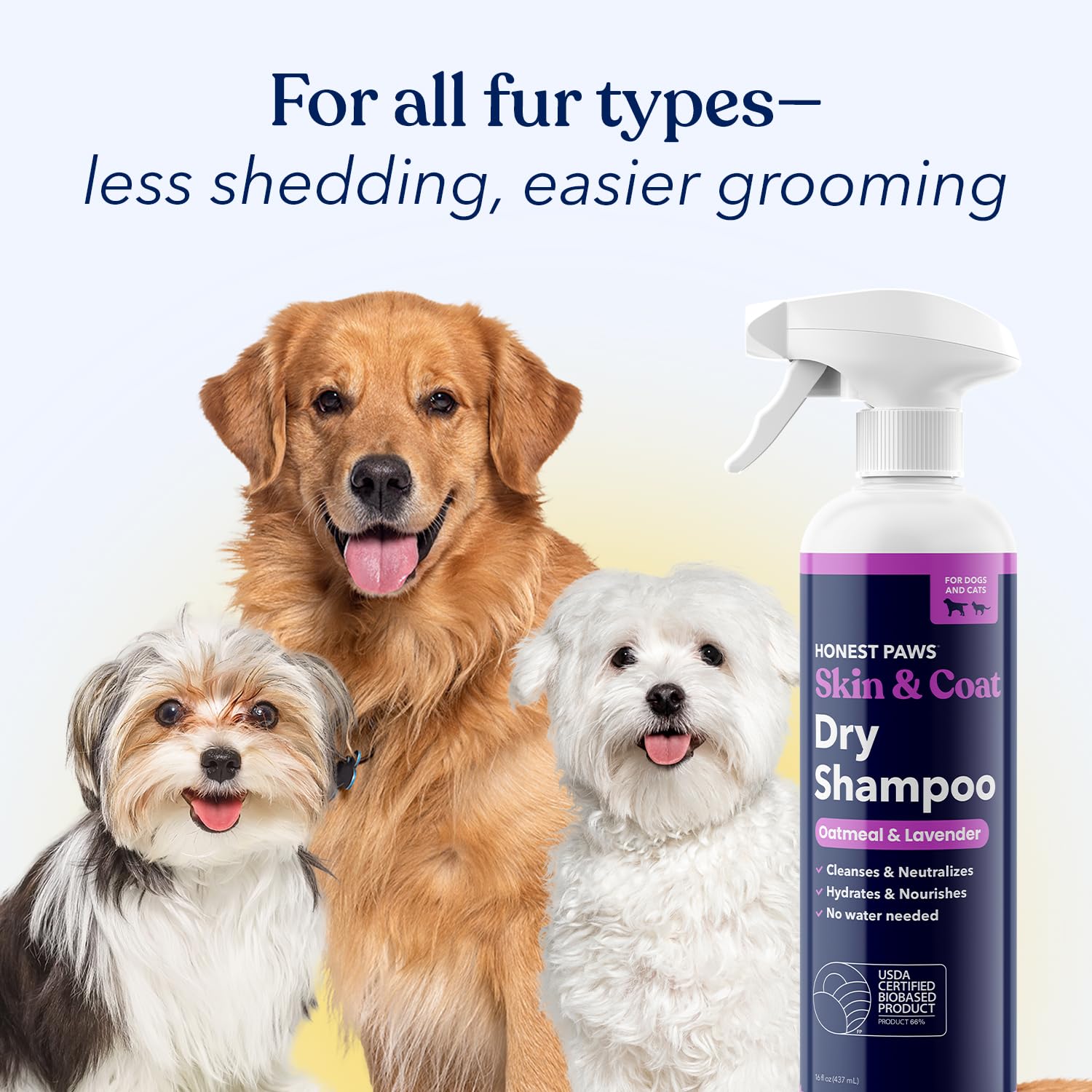 Honest Paws Before and after visual hints at fresh coat and scent.